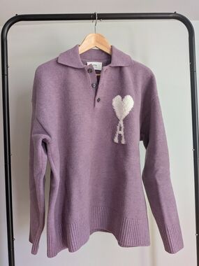 Ami Lavender Polo-Knit Heart Sweater